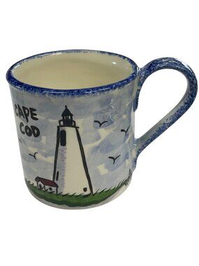 Nola‎ Cape Cod Mug Ceramic Blue White Lighthouse 12oz Hand Painted